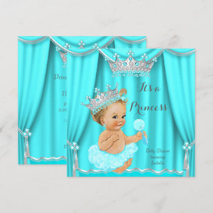 Invitación Fiesta de Bebé Princesa Aqua Verde Teal Plata Rubi
