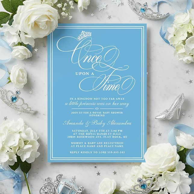 Invitación Fiesta de Bebé Princesa Azul Érase Una Vez (Princess Baby Shower | Once Upon a Time Princess Baby Shower Invitation)