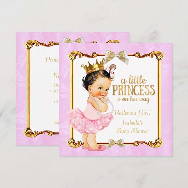 Invitación Fiesta de Bebé Princesa Bailarina Rosa Dorado More (Anverso / Reverso)