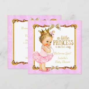 Invitación Fiesta de Bebé Princesa Bailarina Rosa Dorado Rubi