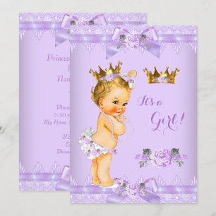 Invitación Fiesta de Bebé Princesa Bebé Rosa Púrpura Encaje R