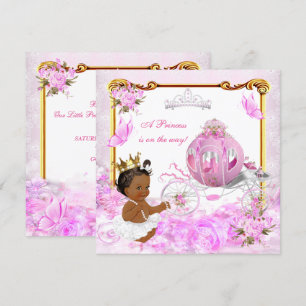 Invitación Fiesta de Bebé Princesa Carruaje Rosa Dorado Étnic