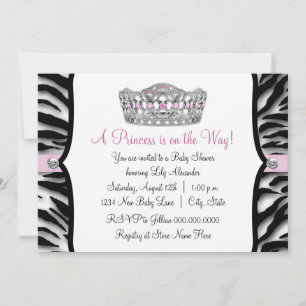 Invitación Fiesta de Bebé Princesa Cebra Rosa Negra