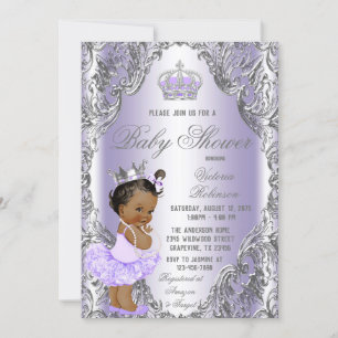 Invitación Fiesta de Bebé Princesa con Tutú Morado Plateado