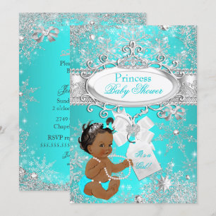 Invitación Fiesta de Bebé Princesa Copos de Nieve Aqua Étnico