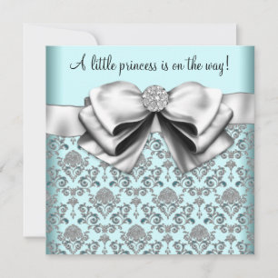 Invitación Fiesta de bebé Princesa Damasco Azul Turquesa Negr