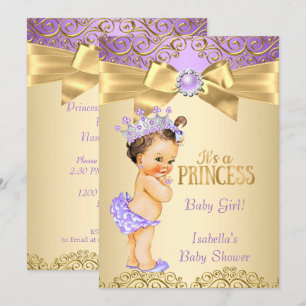 Invitación Fiesta de bebé princesa damasco oro púrpura Morena