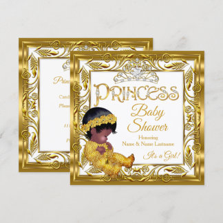 Invitación Fiesta de Bebé Princesa Dorada Oscura Étnica Oro B