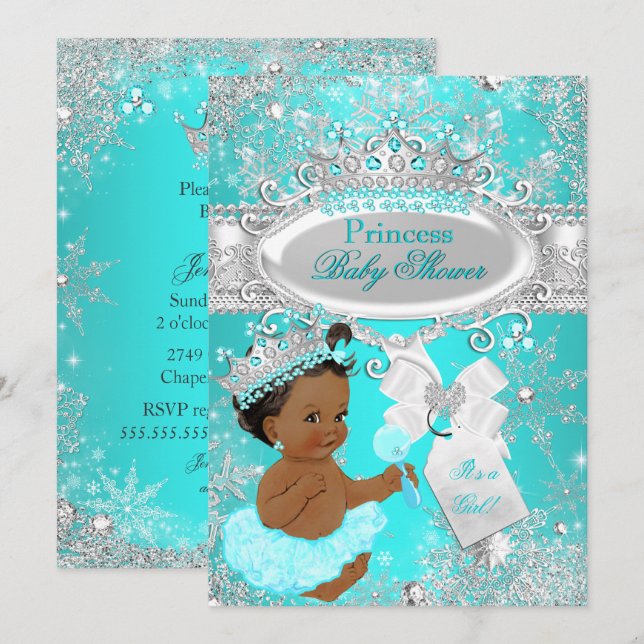 Invitación Fiesta de Bebé Princesa Ethnic Aqua Wonderland (Anverso / Reverso)