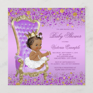 Invitación Fiesta de bebé Princesa Étnica de Oro Púrpura