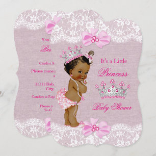 Invitación Fiesta de Bebé Princesa Étnica Niña Rosa Arpillera
