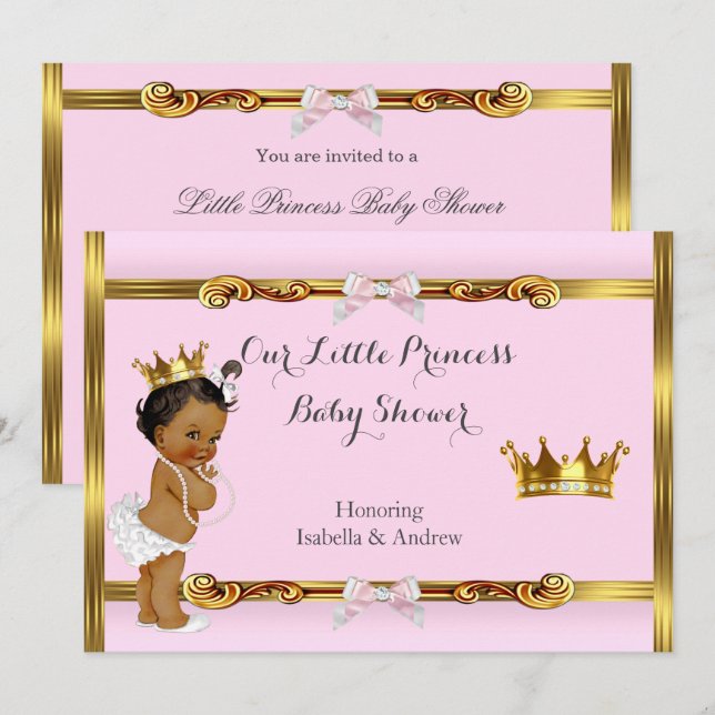 Invitación Fiesta de bebé princesa étnica rosa oro niña (Anverso / Reverso)