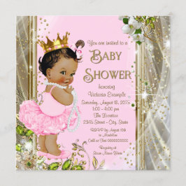 Invitación Fiesta de Bebé Princesa Étnica Tutú Rosa Dorado