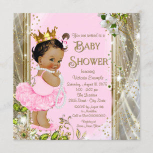 Invitación Fiesta de Bebé Princesa Étnica Tutú Rosa Dorado