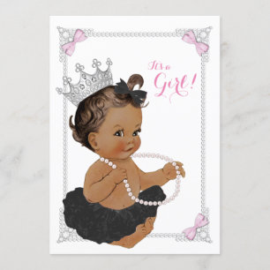 Invitación Fiesta de Bebé Princesa Étnica Tutú Rosa Perla Niñ