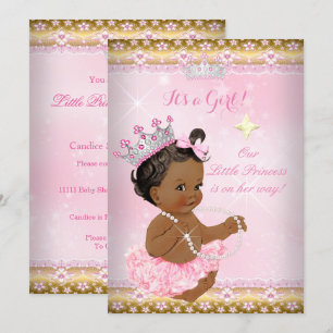 Invitación Fiesta de Bebé Princesa Étnica Tutú Rosa Tiara Dor