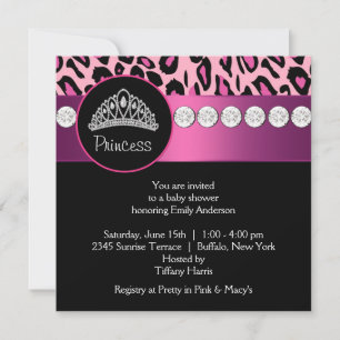 Invitación Fiesta de Bebé Princesa Leopardo Rosa Brillante
