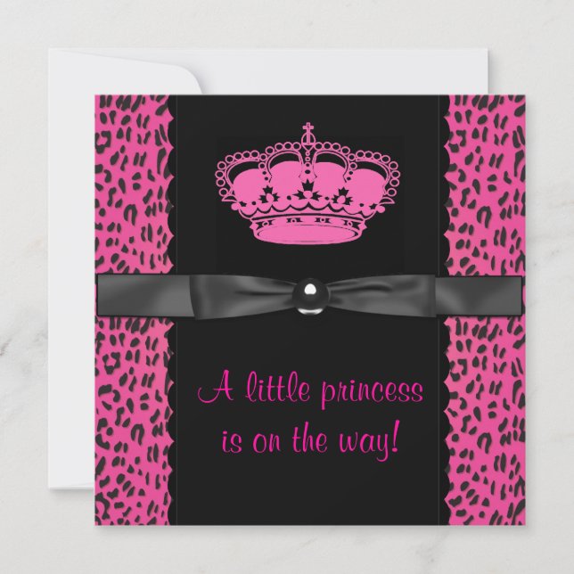 Invitación Fiesta de Bebé Princesa Leopardo Rosa Brillante (Anverso)