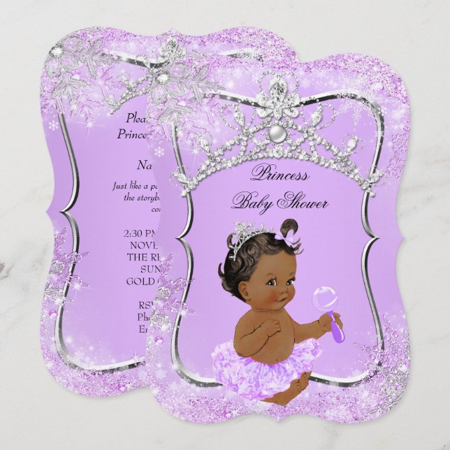 Invitación Fiesta de Bebé Princesa Maravilla Lila Étnica (Anverso / Reverso)