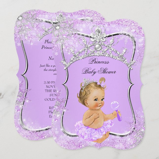 Invitación Fiesta de Bebé Princesa Maravilla Lila Rubia (Anverso / Reverso)
