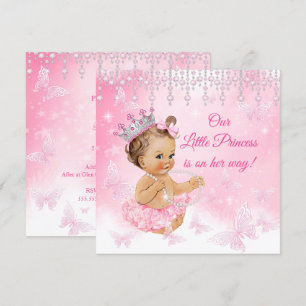 Invitación Fiesta de bebé princesa mariposa rosa morena