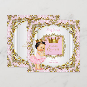 Invitación Fiesta de Bebé Princesa Morena Rosa Encaje Blanco 