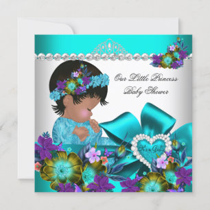 Invitación Fiesta de Bebé Princesa Niña Azul Teal Púrpura 2