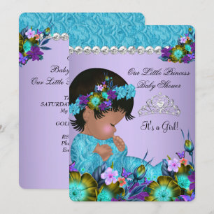 Invitación Fiesta de Bebé Princesa Niña Azul Turquesa Purpura