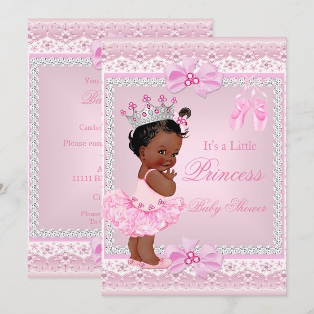 Invitación Fiesta de Bebé Princesa Niña Bailarina Rosa Étnica (Anverso / Reverso)