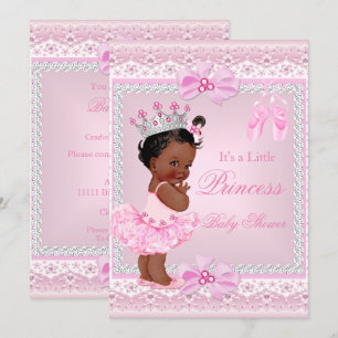 Invitación Fiesta de Bebé Princesa Niña Bailarina Rosa Étnica