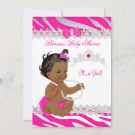 Invitación Fiesta de Bebé Princesa Niña Hot Pink Cebra Étnico