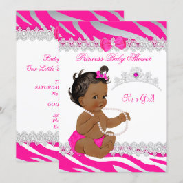 Invitación Fiesta de Bebé Princesa Niña Hot Pink Cebra Étnico