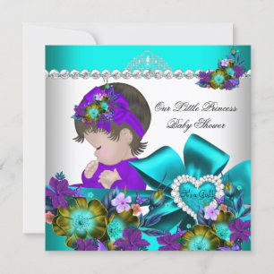 Invitación Fiesta de Bebé Princesa Niña Púrpura Turquesa Azul