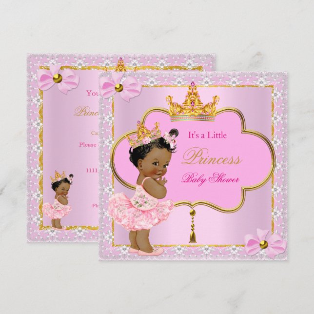 Invitación Fiesta de Bebé Princesa Niña Rosa Dorado Étnico (Anverso / Reverso)