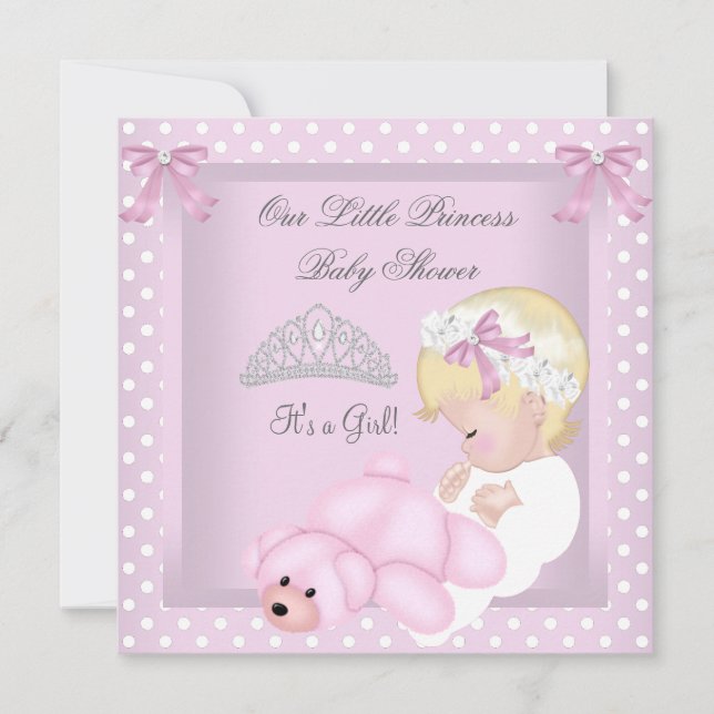 Invitación Fiesta de Bebé Princesa Niña Rosa Rubia Bebé Niña  (Anverso)
