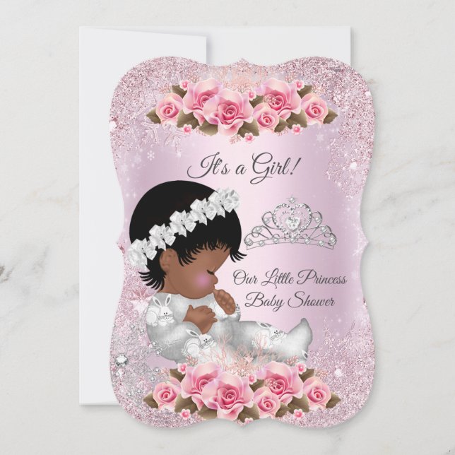 Invitación Fiesta de bebé princesa niña Rosas rosadas étnico (Anverso)