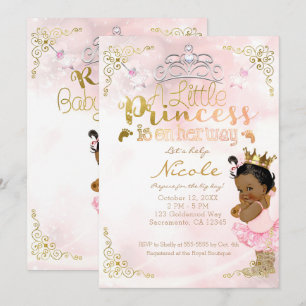 Invitación Fiesta de Bebé Princesa Rosa Brillante Étnica Piel