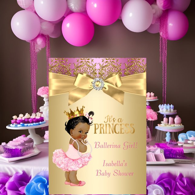 Invitación Fiesta de Bebé Princesa Rosa Dorado Bailarina Étni (Subido por el creador)