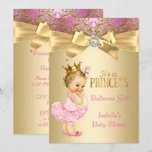 Invitación Fiesta de Bebé Princesa Rosa Dorado Bailarina Rubi