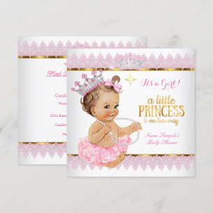 Invitación Fiesta de Bebé Princesa Rosa Dorado Bebé Morena