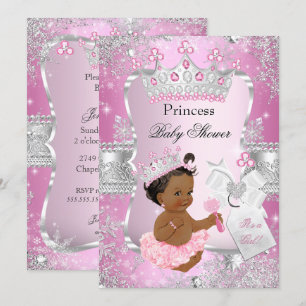 Invitación Fiesta de Bebé Princesa Rosa Plateada Étnica