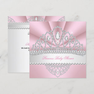 Invitación Fiesta de Bebé Princesa Tiara de Diamantes Perlas 