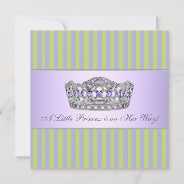 Invitación Fiesta de Bebé Princesa Tiara Verde y Morado (Anverso)