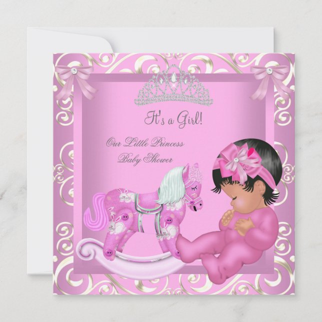 Invitación Fiesta de Bebé Princesita Niña Caballo Mecedor (Anverso)