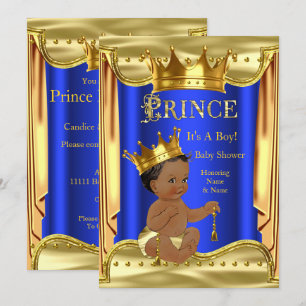 Invitación Fiesta de Bebé Príncipe Azul Real Etnico Dorado
