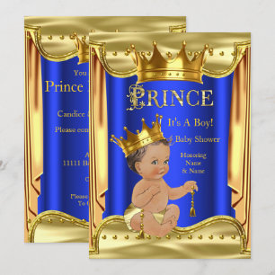 Invitación Fiesta de bebé Príncipe Azul Real Niño Moreno Dora