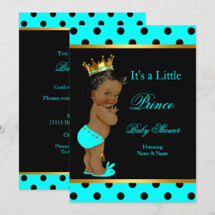 Invitación Fiesta de bebé príncipe niño Teal negro étnico