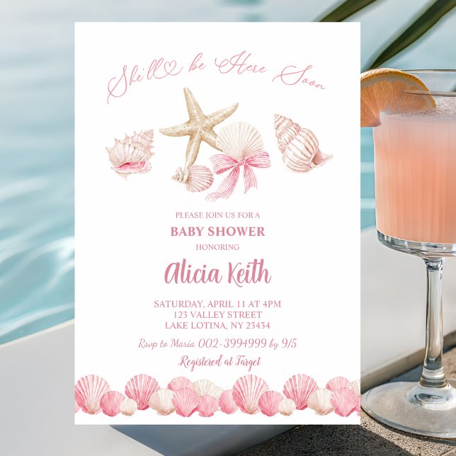 Invitación Fiesta de bebé pronto llegará rosa boho costera (Subido por el creador)