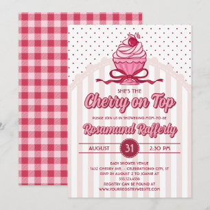 Invitación Fiesta de Bebé Retro Coquette Cherry on Top Girl