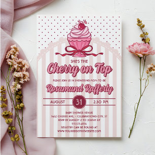 Invitación Fiesta de Bebé Retro Coquette Cherry on Top Girl
